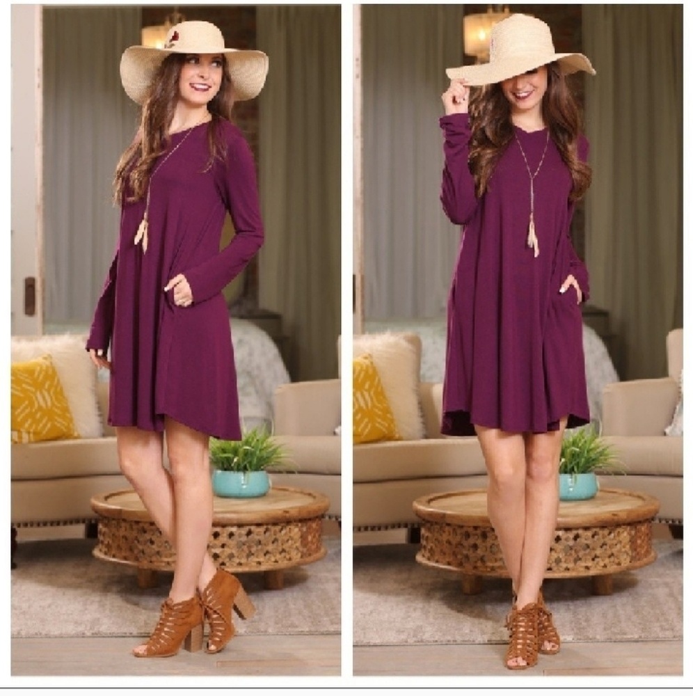 Plum V Neck Tunic Dress size L